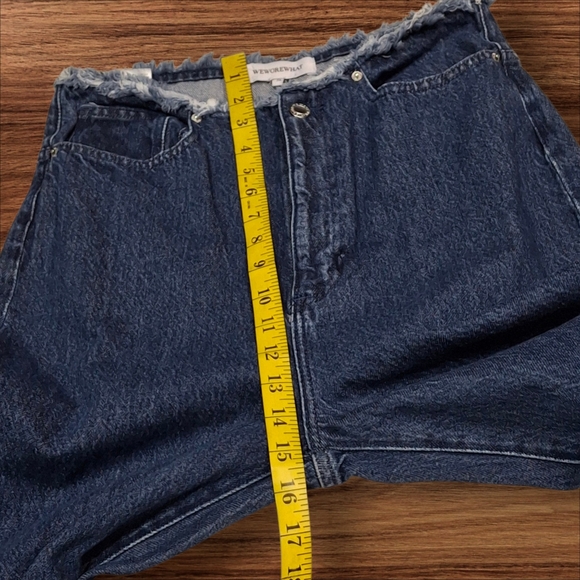 WeWoreWhat Frayed Waist & Hem High-Rise Straight Leg Blue Denim Jeans Size 28 - Picture 13 of 16